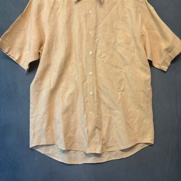 Club Room Men’s Linen Blend Shirt M Beige Tan Short Sleeve Button Up Beachy - Picture 7 of 7